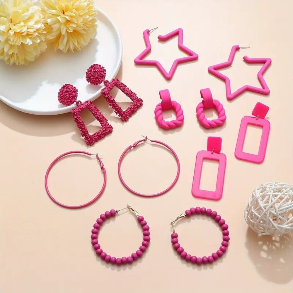 Hot Pink Earrings - Bundle of 6